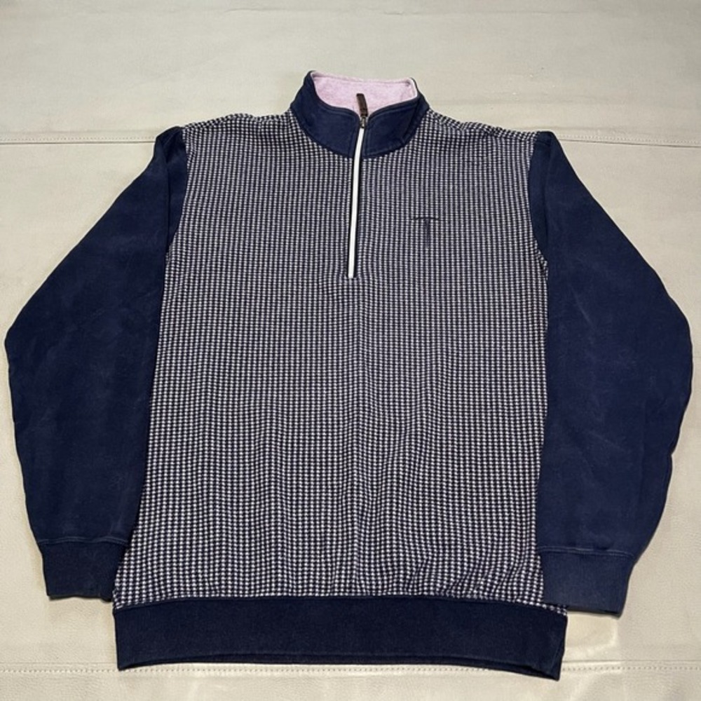 Straight Down Houndstooth‎ 1/4 Zip Pullover Purple Sweatshirt Sweater Golf-MED